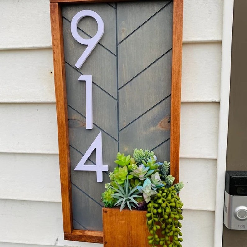 Planter Box House Number Sign Vertical Address Sign With Etsy