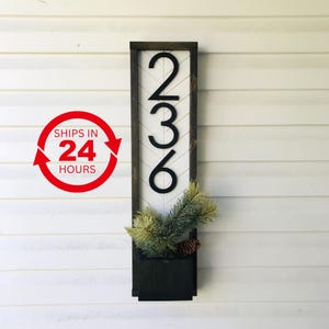 Address sign planter: modern house number plaque with succulent planter