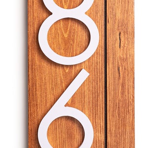 Laurel Vertical Address Sign for House, Modern Address Plaque, House Numbers for Outside, Large Address Numbers, Personalized ddress Walnut / WHITE