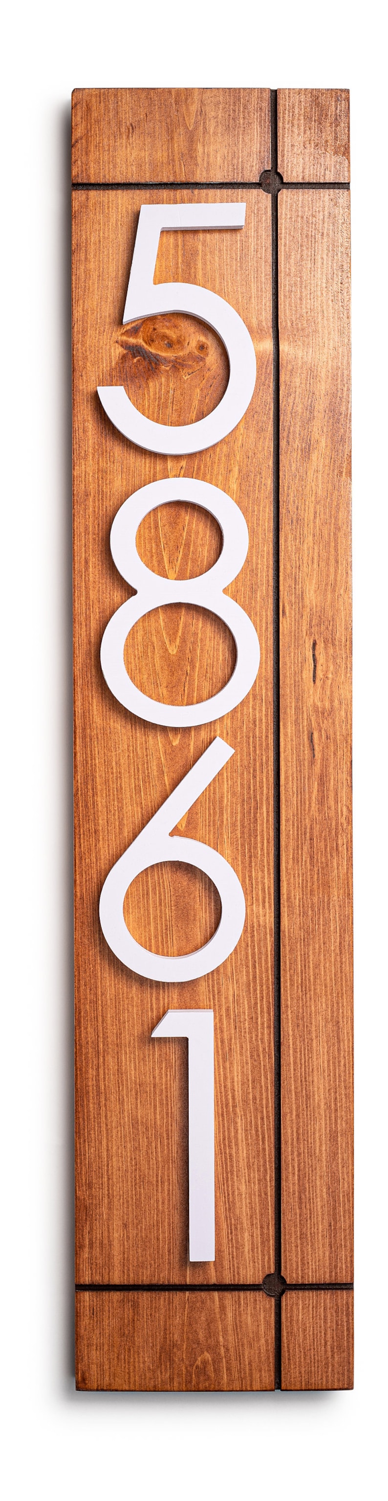 Laurel Vertical Address Sign for House, Modern Address Plaque, House Numbers for Outside, Large Address Numbers, Personalized ddress Walnut / WHITE