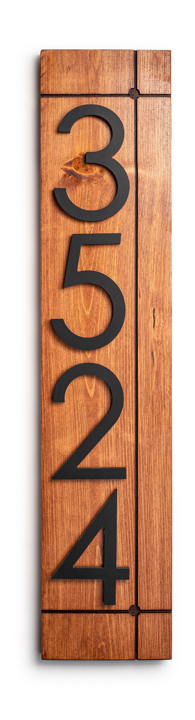 Laurel Vertical Address Sign for House, Modern Address Plaque, House Numbers for Outside, Large Address Numbers, Personalized ddress Walnut / BLACK