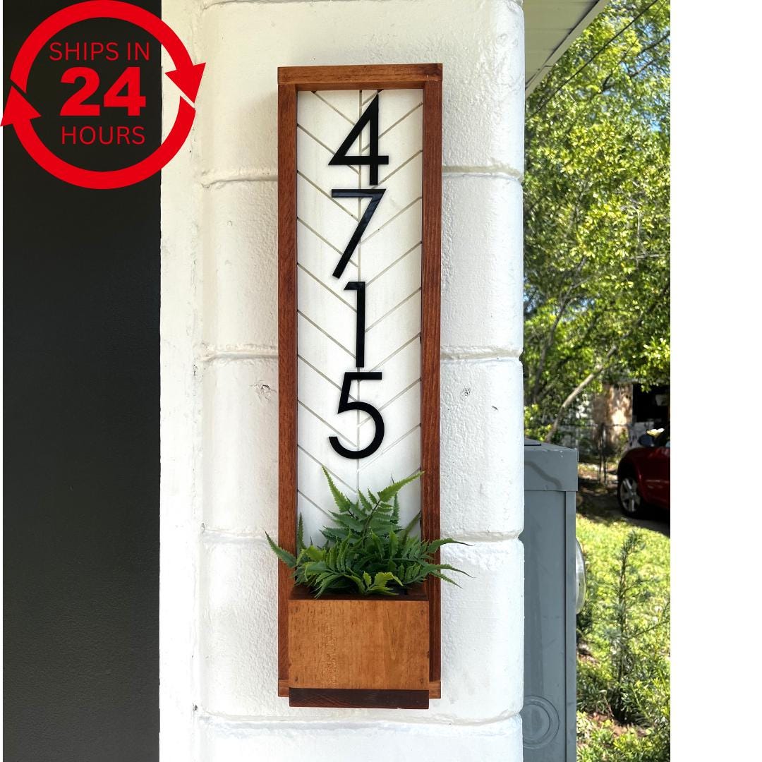 Vertical Address Sign Planter: Modern House Number Plaque