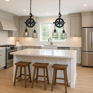 farmhouse pulley light fixture for kitchen | industrial modern hanging lamp