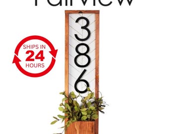 Vertical Address Sign Planter: Modern House Number Plaque