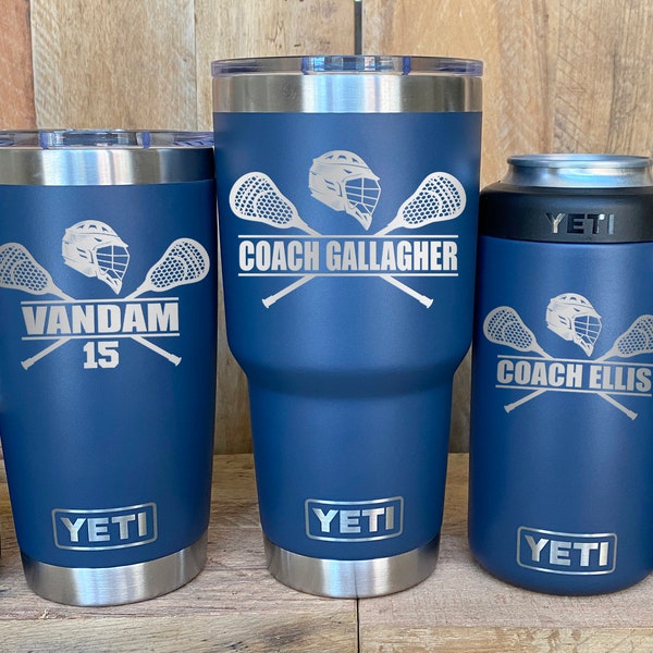 YETI Stainless Steel Tumbler Laser Engraved 20 or 30 oz. and Can Colsters - Personalized  LACROSSE - Player, Coach Gift, Select Color