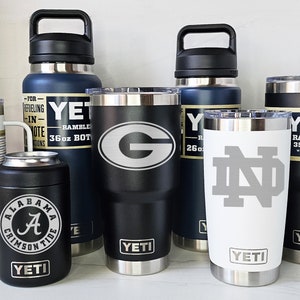 YETI Laser Engraved Tumblers, Mugs with handles, Colsters and Bottles - Personalized, Select Your University, Avail. in Black, Navy & White