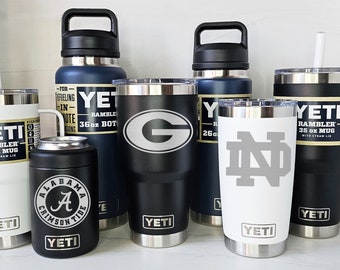 YETI Laser Engraved Tumblers, Mugs with handles, Colsters and Bottles - Personalized, Select Your University, Avail. in Black, Navy & White