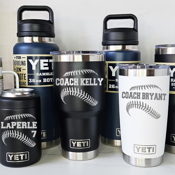 YETI  Personalized BASEBALL / SOFTBALL Player, Coach Gift. Laser Engraved Tumblers, Straw Mugs with Handle, Can Colsters and Bottles