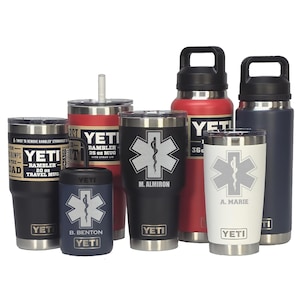 Personalized EMT, Paramedic, EMS Gift Laser Engraved YETI Tumblers, Mugs with Handles, Can Colsters and Bottles. Avail. in multiple colors