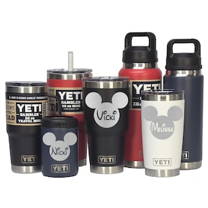 Personalized MICKEY MOUSE YETI- Laser Engraved Tumblers, Mugs with Handles, Can Colsters, and Bottles, multiple colors available