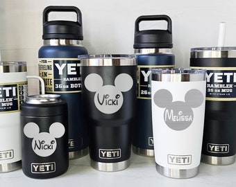 YETI - Personalized MICKEY MOUSE - Laser Engraved Tumblers, Straw Mugs with Handles, Can Colsters, and Bottles, multiple colors available