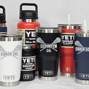 YETI Personalized Girl&#39;s LACROSSE Player, Coach Gift, LAX - Laser Engraved Tumblers, Straw Mugs with Handles, Can Colsters and Chug Bottles