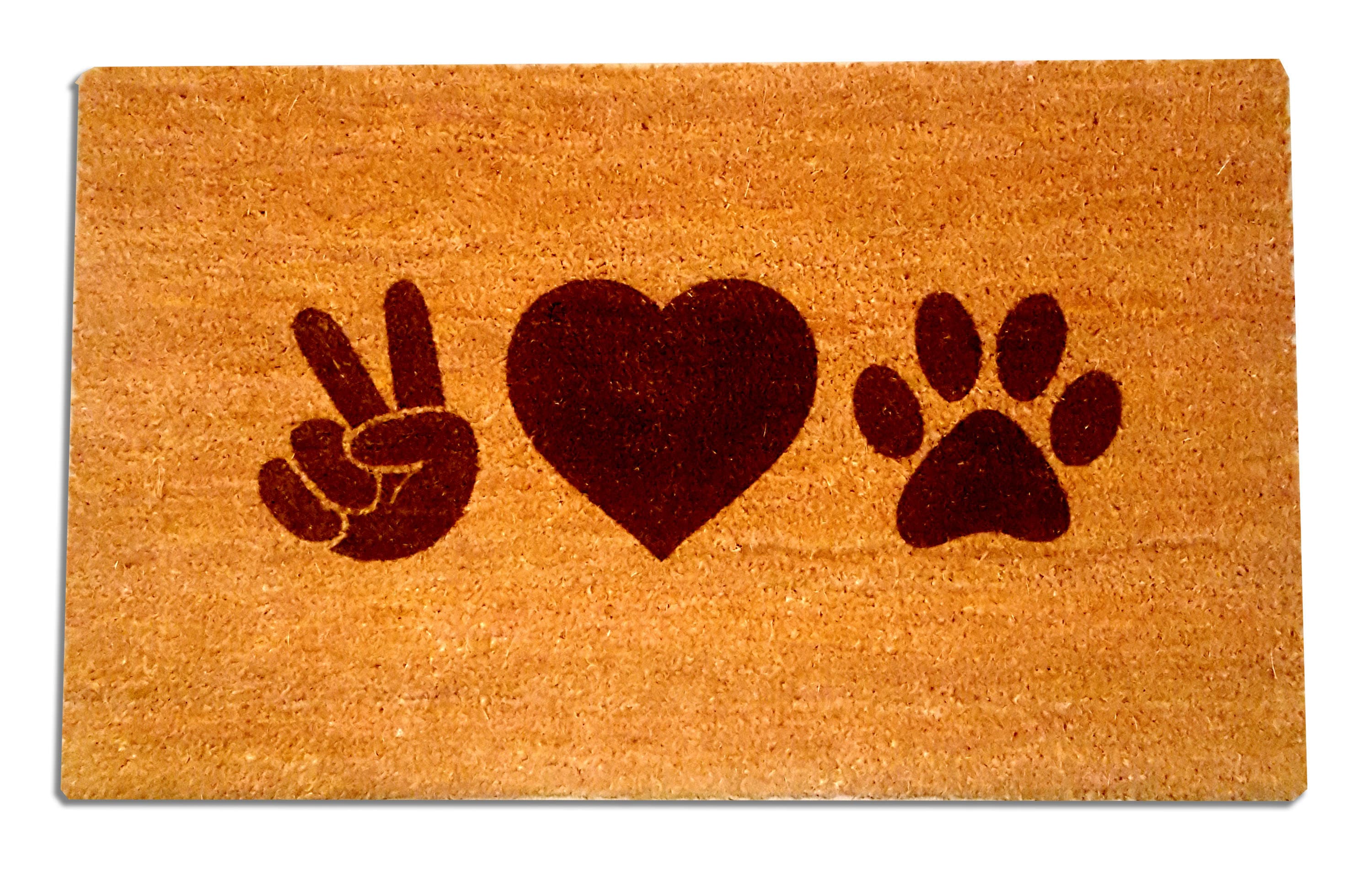 Peace, Love, Paw Laser Engraved Welcome Door Mat Coir, Coconut