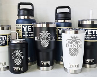 YETI Personalized PINEAPPLE - Laser Engraved Tumblers, Straw Mugs with Handles, Can Colsters, and Chug Bottles, multiple colors available