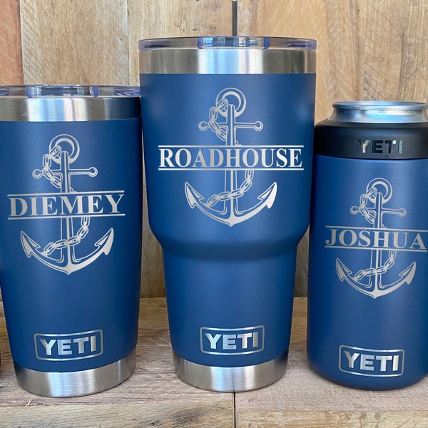 YETI Edelstahlbecher Laser graviert 20 oder 30 oz. und Can Colsters - Personalisierter ANCHOR, verschiedene Farben erhältlich