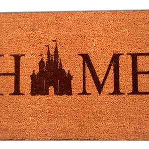 Castle Laser Engraved Welcome Door Mat - Coir, coconut hair, 30&quot; x 18&quot; doormat, Magic Kingdom, Mickey Mouse