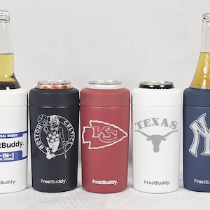 Frost Buddy 2.0 Can Cooler Fits ALL 12 and 16 oz. Cans and Bottles, Personalized, Laser Engraved, Select Your Team or School Logo