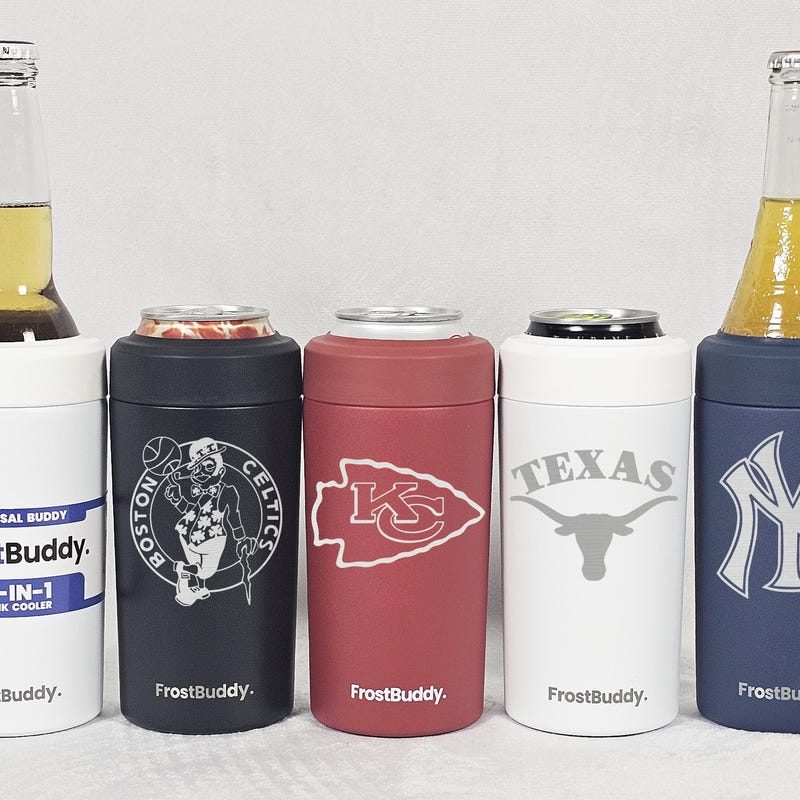 Frost Buddy 2.0 Can Cooler Fits ALL 12 and 16 oz. Cans and Bottles, Personalized, Laser Engraved, Select Your Team or School Logo