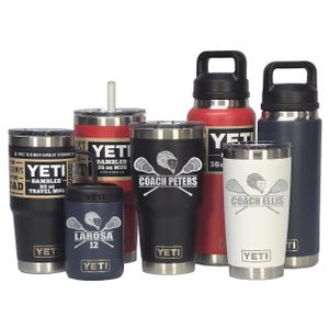 YETI Personalized  LACROSSE Player, LAX Coach Gift. Laser Engraved Tumblers, Mugs with Handles, Can Colsters and Bottles - Select Color