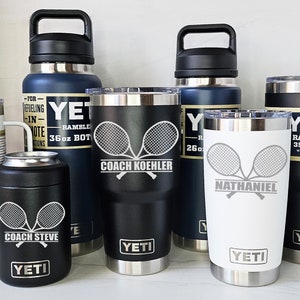 YETI Personalized TENNIS - Player, Coach Gift. Laser Engraved Tumblers, Straw Mugs with Handles, Can Colsters and Bottles - select color