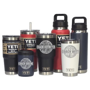 YETI Personalized BASKETBALL Player, Coach Gift, Laser Engraved Tumblers, Mugs with Handles, Can Colsters and Chug Bottles, select color