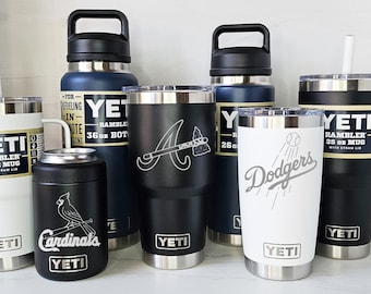 YETI Personalized, Select Your BASEBALL Team, Laser Engraved Tumblers, Straw Mugs with Handles, Can Colsters and Chug Bottles, Select Color