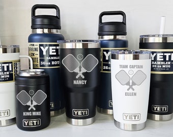 YETI Personalized PICKLEBALL - Player, Coach Gift. Laser Engraved Tumblers, Straw Mugs with Handles, Can Colsters and Bottles. Select color