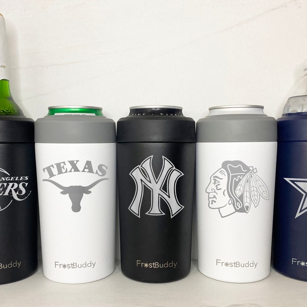 Frost Buddy 2.0 Can Cooler Fits ALL 12 and 16 oz. Cans and Bottles, Personalized, Laser Engraved, Select Your Team or School Logo