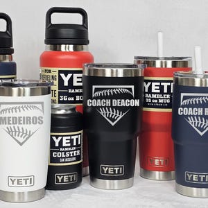 YETI Personalized Baseball/Softball - Player, Coach gift, Laser Engraved Tumblers, Straw Mugs with Handles, Chug Bottles, and Can Colsters