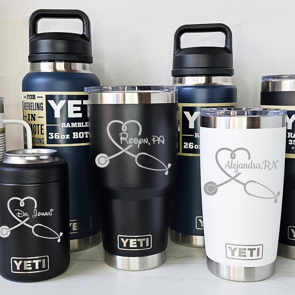 YETI gobelets, tasses avec anses, colsters de canettes et bouteilles - stéthoscope personnalisé gravé au laser, secouriste, cadeau d'infirmière