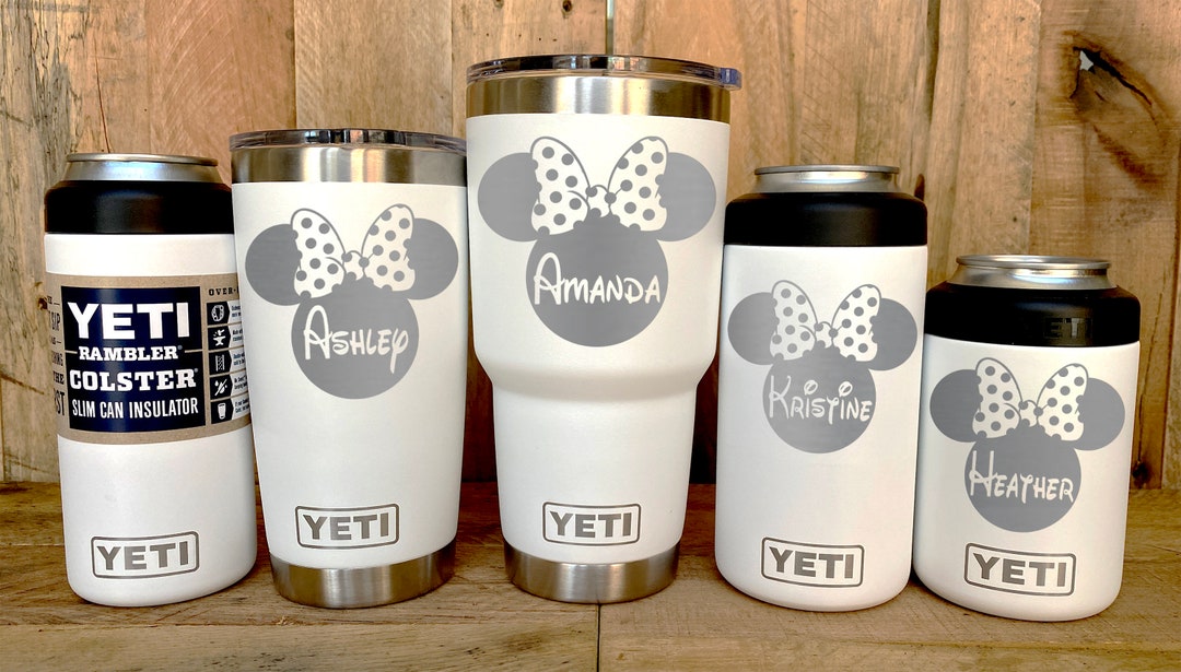 YETI Stainless Steel Tumbler Laser Engraved 20 or 30 and Can Colsters-  Personalized MINNIE MOUSE, Multiple Colors Available
