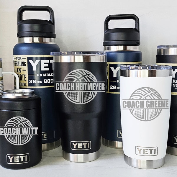 YETI Personalized BASKETBALL Player, Coach Gift, Laser Engraved Tumblers, Straw Mugs with Handles, Can Colsters and Bottles, select color