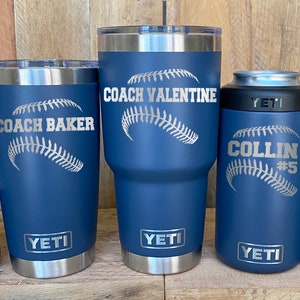 YETI Stainless Steel Tumbler Laser Engraved 20 or 30 oz and Can Colsters - Personalized Baseball / Softball Player, Coach gift, Select Color