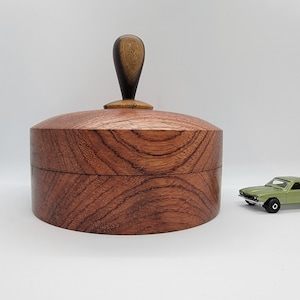 Lidded Wood Bowl: Bubinga body with Katalox pull; Handmade, one of a kind