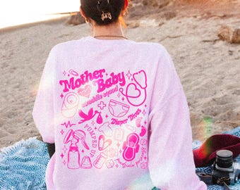 Sudadera de enfermera para madre y bebé, sudadera de enfermera posparto, sudadera tecnológica para madre y bebé, sudadera MBU, camiseta posparto, sudadera de enfermera para madre y bebé, cuello redondo