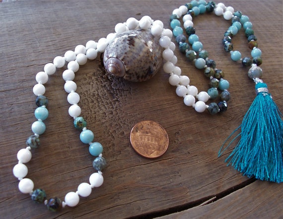 108 Bead Traditional Mala Mother of Pearl Amazonite - Etsy