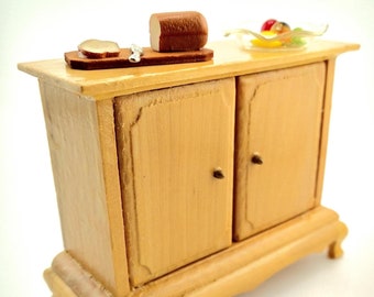 Vintage NOS Wooden Dollhouse Miniature Cabinet w/ Functional Doors & Interior Shelving – Traditional Style, Light Natural Finish 1:12 Scale