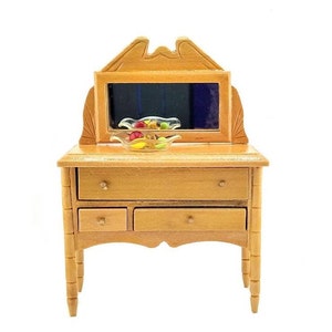 Vintage NOS Wooden Dollhouse Buffet/Sideboard with Mirror and Functional Drawers - Traditional Miniature Furniture 1:12 Scale