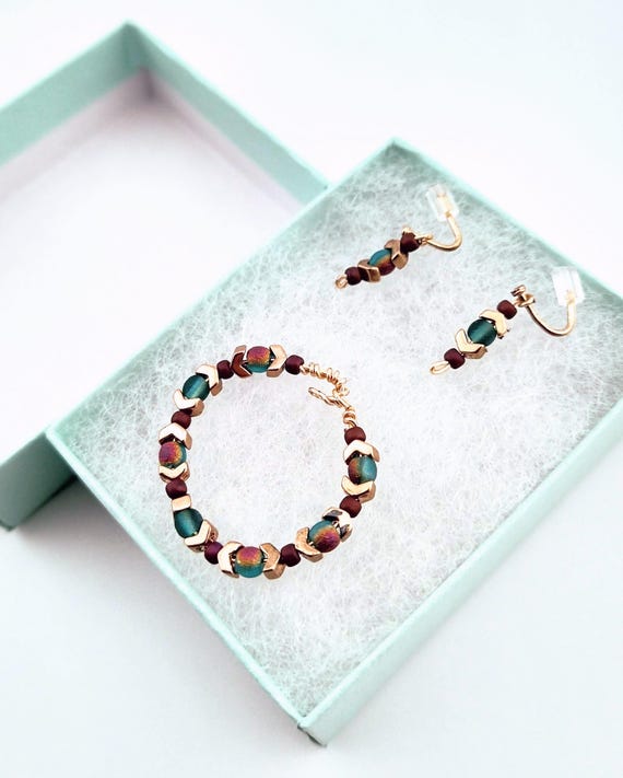 Handmade Doll Jewelry Set: Glass Bead Necklace and Earrings for