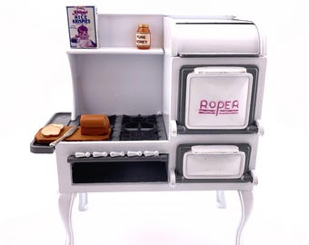Vintage Dollhouse Metal Roper Range Stove | 1:12 Scale | Made by Artist Jacqueline Kerr Deiber | 1920-1930s Style | Moving Parts | Realistic