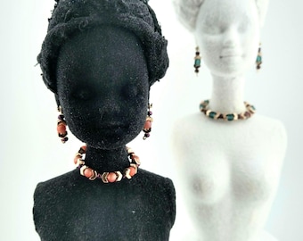 Handmade Doll Jewelry Set: Glass Bead Necklace and Earrings for Barbie - Peachberry & Tutti Frutti