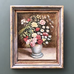 Pintura "Margaritas y rosas de pompón"