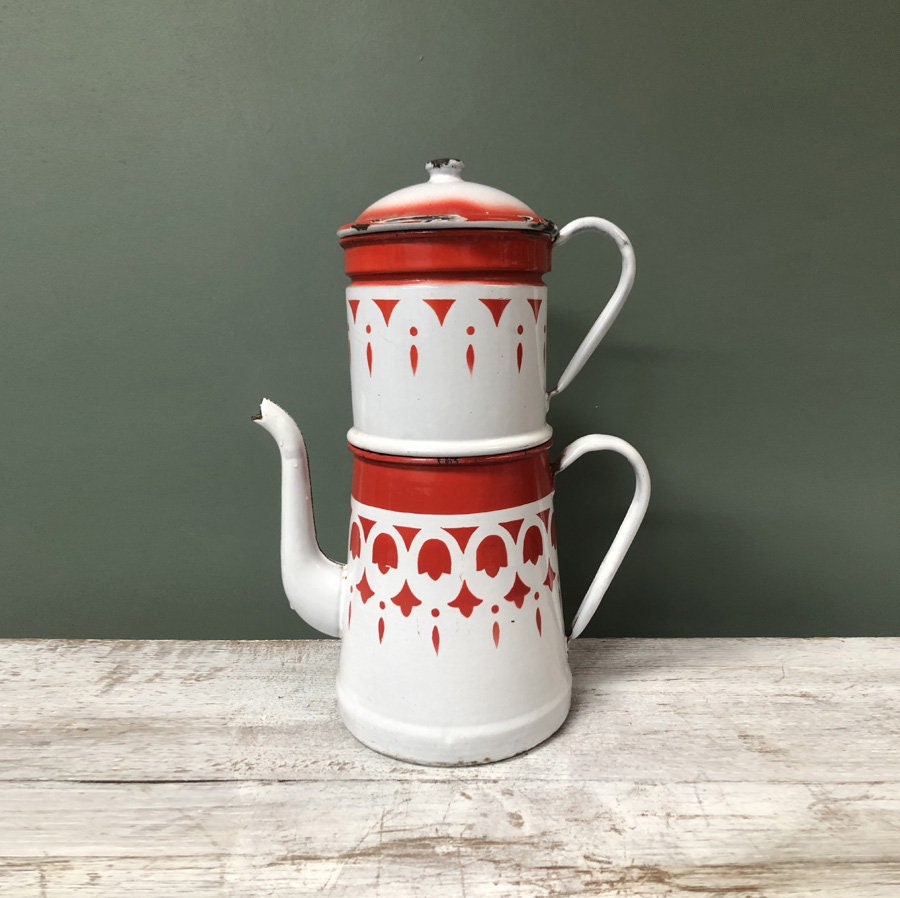 Cafetière Parisienne Émaillée Ancienne