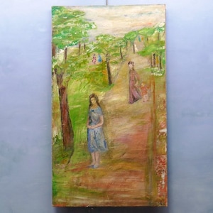 Painting &quot;young girl in the park&quot; signed F.Guidès