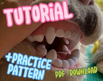 Juego de mordazas Fursuit de peluche, tutorial de dientes con encías y patrón de práctica **PDF**