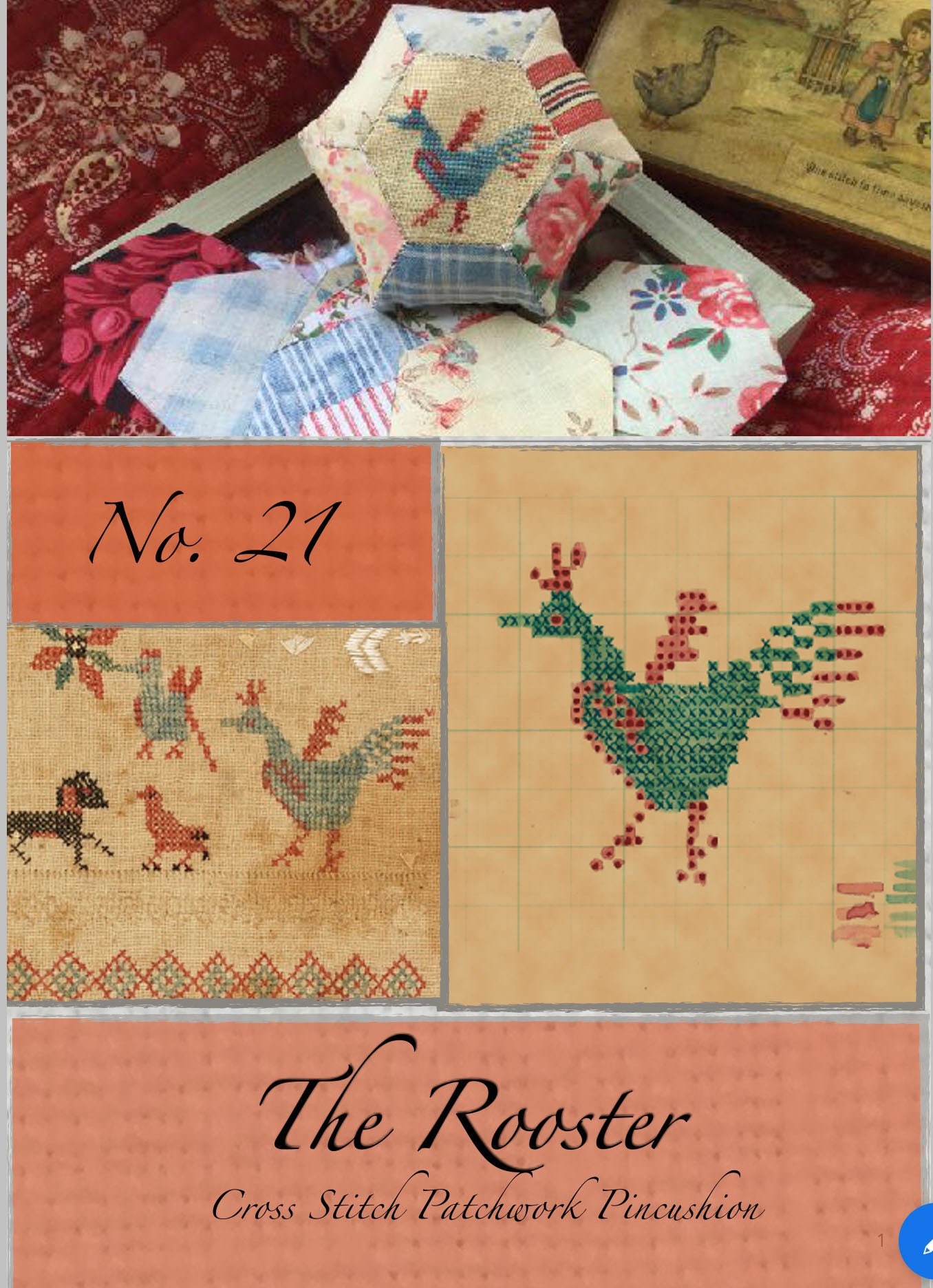 Embroidery kit vintage pincushion with cross stitch rooster Etsy