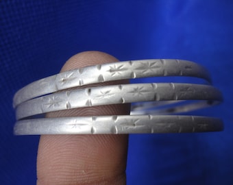 Moroccan jewelry, lot antque Berber Tiznit super worn silver bangles, 1 1/2 inches inner diameter