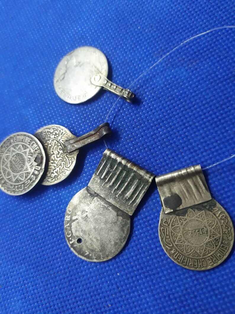 old Berber Moroccan spanish silver coins pendants, Moroccan jewelry