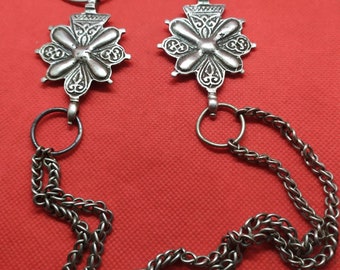 Moroccan Jewelry, pair matched antique fine silver Souss Massa Berber fibulas, large, good shape, 4 1/2 inches long
