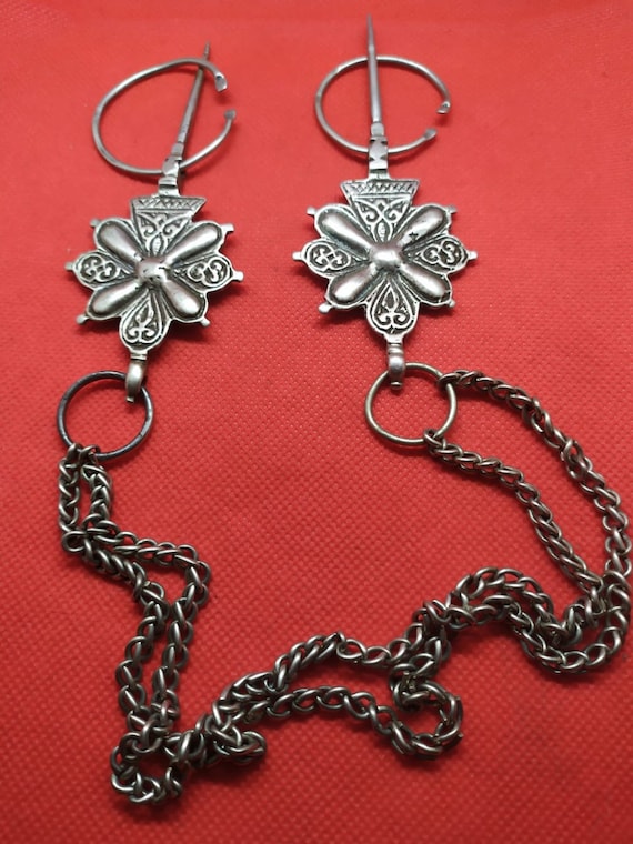 Moroccan Jewelry, pair matched antique fine silve… - image 1